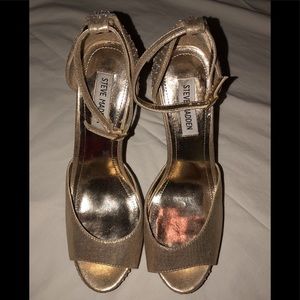 Steve Madden gold open toe heels with rhinestones